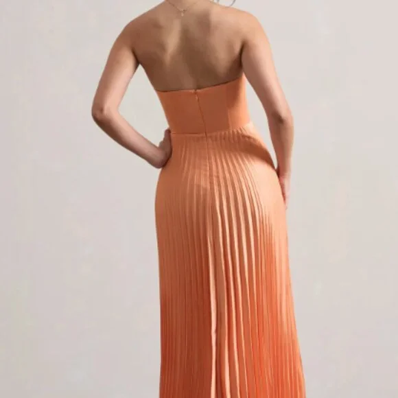 Peach Satin Corset Style Midi Dress - Picture 2 of 4